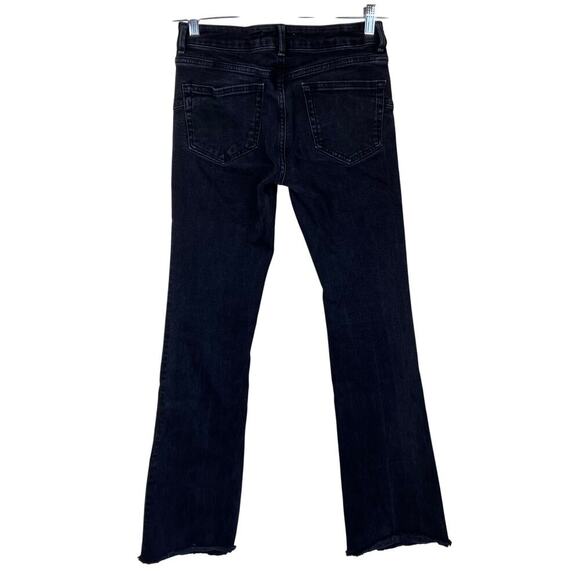 Zara Sz 6 Charcoal Washed Black Slim Flare Jeans Mid Rise Stretchy Raw Hem - Picture 4 of 16